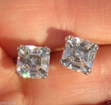 4 Ct Sterling Silver .925 Cubic Zirconia Asscher Cut Studs 7mm Square Princess