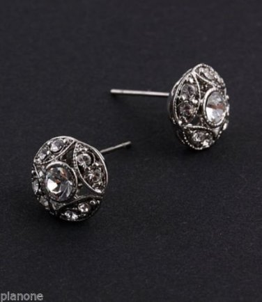 Clear Rhinestone Earrings - Silvertone - Studs