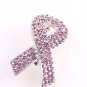Rhinestone Breast Cancer Pink Ribbon Brooch