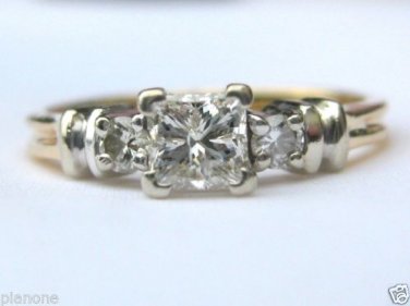 1/2 Carat 14k Two-Tone Gold Princess Cut Diamond Ring Solitaire with Accents