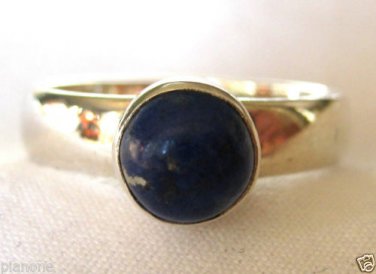 Deep Blue Lapis .925 Sterling Silver Ring Round Shape Cabochon Cut Bezel Set