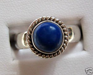 Deep Blue Lapis .925 Sterling Silver Ring Round Shape Cabochon Cut Gemstone