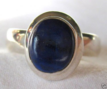 Deep Blue Lapis .925 Sterling Silver Ring Oval Shape Classic Design Wide Band