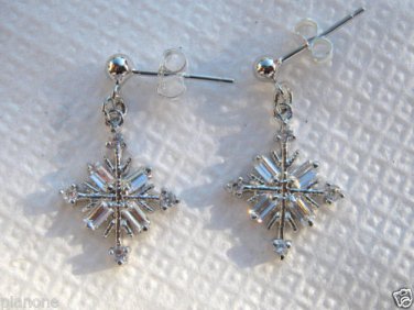 Crystal Accented Snowflake Drop Dangle Earrings Sterling Silver .925
