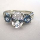 14k White Gold White and Blue Sapphire Ring with Filigree Carved Band 2.32 Cts 14k White Gold White and Blue Sapphire Ring with Filigree Carved Band 2.32 Cts