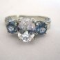 14k White Gold White and Blue Sapphire Ring with Filigree Carved Band 2.32 Cts