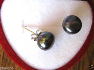8-9mm Black Freshwater Pearl Stud Earrings Sterling Silver .925