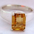 1.36 Ct Golden Yellow Citrine Ring Sterling Silver .925 Emerald Cut Smooth Shank