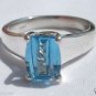 2.4 Carat Bright Blue Topaz Ring Sterling Silver .925 Cushion Cut Smooth Shank