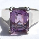 5.32 Carat Purple Amethyst Ring Sterling Silver .925 Emerald Cut Smooth Shank