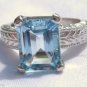 4.23 Carat Light Blue Topaz Ring Sterling Silver .925 Emeral Cut Engraved Shank
