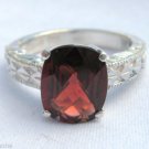 2.66 Carat Red Garnet 10x8mm Cushion Cut Size 7 Sterling Silver .925 Sizeable