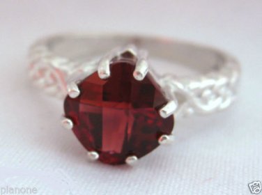 2.5 Carat Red Garnet 8mm Cushion Cut Sterling Silver .925 Sizeable