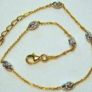 Italy Sterling Silver .925 & 14k Gold Ankle Bracelet 9"-10" with Silver Bead