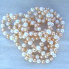 48" White & Peachy Pink Color Round Freshwater Pearl Necklace No Clasp Opera 48" White & Peachy Pink Color Round Freshwater Pearl Necklace No Clasp Opera