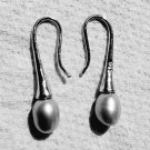 Grey Pearl Earrings Dangle In Sterling Silver .925 Oval Rice Shape .75" Long Grey Pearl Earrings Dangle In Sterling Silver .925 Oval Rice Shape .75" Long