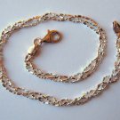 Italy Sterling Silver & 14k Rose Gold Ankle Bracelet 9" Rose and Silver Braided Italy Sterling Silver & 14k Rose Gold Ankle Bracelet 9" Rose and Silver Braided