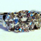 6.28 Carat Cubic Zirconia Engagement Ring Round w/Baguettes Marquise Silver .925