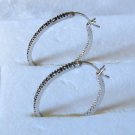 Genuine Black Diamond Oval Hoop Earrings Sterling Silver with Snap Closure Genuine Black Diamond Oval Hoop Earrings Sterling Silver with Snap Closure