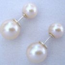 Natural Freshwater White Round Pearl Earrings Sterling Silver Front-Back Double