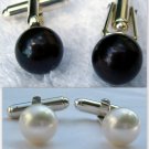 Sterling Silver Cufflinks with White or Black Round Freshwater Pearls 9-9.5mm Sterling Silver Cufflinks with White or Black Round Freshwater Pearls 9-9.5mm