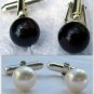 Sterling Silver Cufflinks with White or Black Round Freshwater Pearls 9-9.5mm