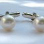 Sterling Silver Cufflinks with White or Black Round Freshwater Pearls 9-9.5mm
