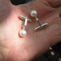 Sterling Silver Cufflinks with White or Black Round Freshwater Pearls 9-9.5mm