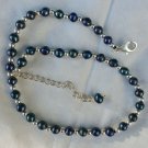 Cultured Pearl & Sterling Silver 10"-12" Ankle Bracelet Steel Blue Black