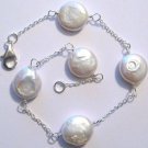 White Coin Pearl Ankle Bracelet Sterling Silver .925 Select Length 9" or 10" White Coin Pearl Ankle Bracelet Sterling Silver .925 Select Length 9" or 10"