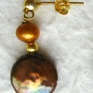 Chocolate Freshwater Coin Pearl Dangle Stud Earrings Sterling Silver