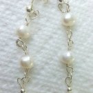 White Freshwater Pearl Dangle Earrings 2" Long Post w/Butterfly Backs