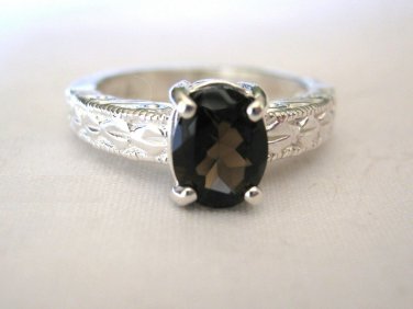 1.25 Ct Smokey Brown Quartz Ring Sterling Silver .925 Oval Cut
