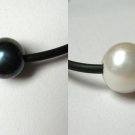 11-12mm Single Black or White Freshwater Pearl Necklace 18"-20" Rubber Cord 11-12mm Single Black or White Freshwater Pearl Necklace 18"-20" Rubber Cord