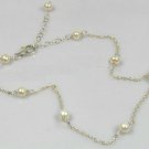 White Freshwater Pearl & Sterling Silver 10"-12" Tin Cup Anklet .925 w/Extender