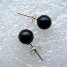 7-8mm Round Black Pearl Sterling Silver Earrings .925 Freshwater Cultured Pearls