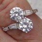 2 Carat Sterling Silver CZ Two-Stone Bypass Ring with CZ Baguettes Trending NOW