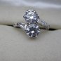 2 Carat Sterling Silver CZ Two-Stone Bypass Ring with CZ Baguettes Trending NOW