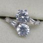 2 Carat Sterling Silver CZ Two-Stone Bypass Ring with CZ Baguettes Trending NOW