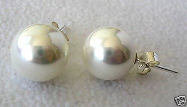 10mm White Shell Pearl Stud Earrings Sterling Silver .925 Butterfly Backings