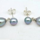 Grey Silver Freshwater Pearl Drop Dangle Earrings Sterling Silver Pierced Ears