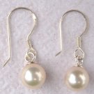 6mm White Cream Akoya Pearl Dangle Earrings Sterling Silver .925 French Hook