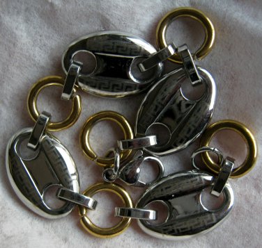 Two-Tone Silver & Gold Tone Stainless Steel Oval & Circle Link Bracelet 8" Greek