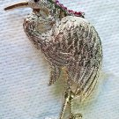 Pink Crystal Studded Bird Crane Stork Flamingo Silver Pin Brooch 3" x 2"