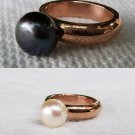 10mm Cultured Pearl Ring Rose Gold Stainless Steel Sizes 5-9 White or Black