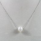 8-9mm Round White Cultured Pearl Necklace - Solitaire .925 Sterling Silver Chain 8-9mm Round White Cultured Pearl Necklace - Solitaire .925 Sterling Silver Chain