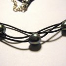 3 Strand Baroque Tahitian Pearl Leather Necklace with Sterling Silver Clasp