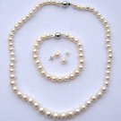 Graduated Off-Round Freshwater Pearl Necklace Bracelet Earring Set 5-10mm Graduated Off-Round Freshwater Pearl Necklace Bracelet Earring Set 5-10mm