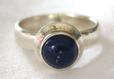 Deep Blue Lapis .925 Sterling Silver Ring Round Cabochon Solitaire 1.75 Ct