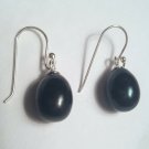 Sterling Silver Black Freshwater Rice Pearl Dangle Earrings with French Hooks Sterling Silver Black Freshwater Rice Pearl Dangle Earrings with French Hooks